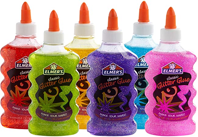 Elmer's Liquid Glitter Glue, Great for Making Slime, Washable, Assorted Colors, 6 Ounces Each, 6 Count