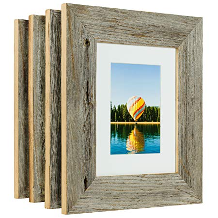 Craig Frames 8 x 10-Inch Reclaimed Barnwood Picture Frame with Single White Mat for Displaying a 5 x 7-Inch Photo, Weathered Light Natural, Set of 4