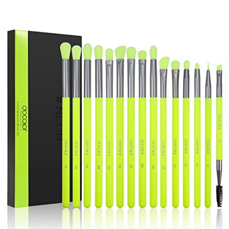 Docolor Eye Makeup Brushes 15 Pieces Neon Green Eyeshadow Brushes Set Professional Cosmetic Brushes Eye Shadow Concealer Eyebrow Eyelash Eye Liners Blending Make Up Brushes with Premium Wooden Handles