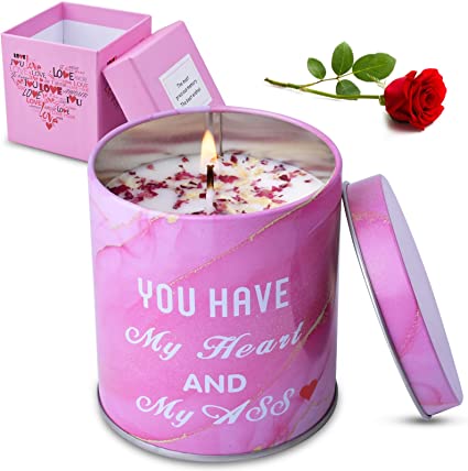 Scented Candles Valentines Day Gifts for Her Aromatherapy Candles Stress Relief Funny Birthday Gifts for Women,Girlfriend,Wife Large Jar of Soy Candle Rose Fragrance Gifts for Valentines Day Weddings