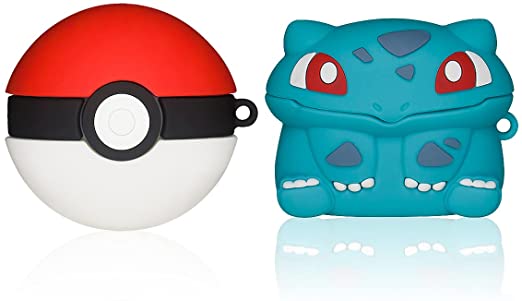 [2Pack] Cute AirPods Pro Case Cover, 3D Bulbasaur&Pokeball Cartoon Soft Silicone Shockproof Protective AirPods Pro Charging Box Cover, Funny Airpod Accessories with Keychain for Boys Girls