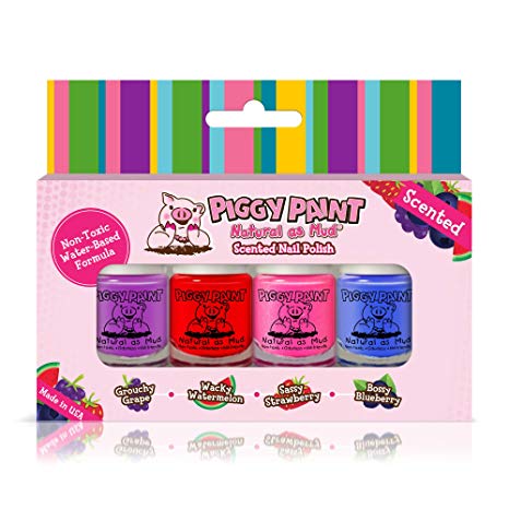 Piggy Paint - 100% Non-toxic Girls Nail Polish, Safe, Chemical Free, Low Odor for Kids - 4 Polish Gift Set (Scented)