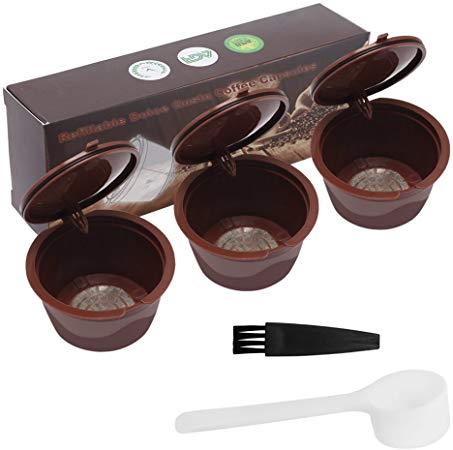 Homgaty Pack of 3 Reusable Refillable Coffee Capsules Filter Cup with Brush and Spoon Compitiable with Dolce Gusto