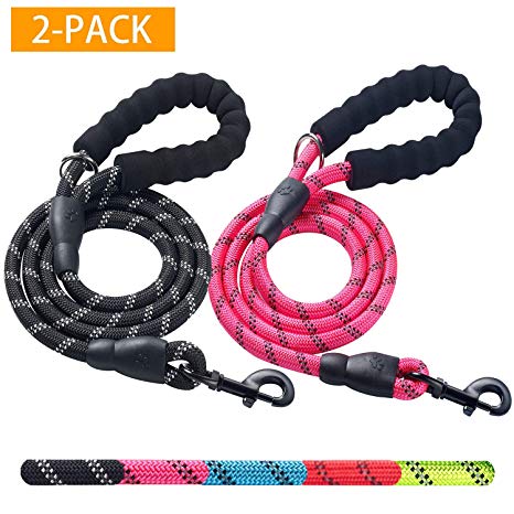 Haapaw 2 Pack 5 FT Heavy Duty Dog Leash with Comfortable Padded Handle Reflective Dog leashes for Medium Large Dogs (Black/Pink)