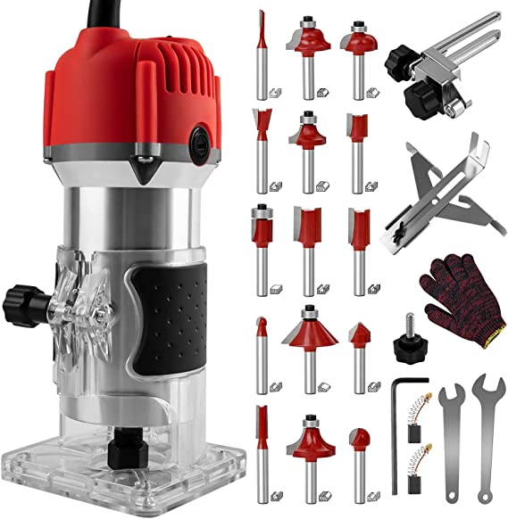 800W Compact Wood Router Tool, Portable Handheld Palm Router Woodworking,Electric Trimmer Wood Router with 15pcs Router Bits,Wood Laminate Router for Woodworking Handicraft and DIY