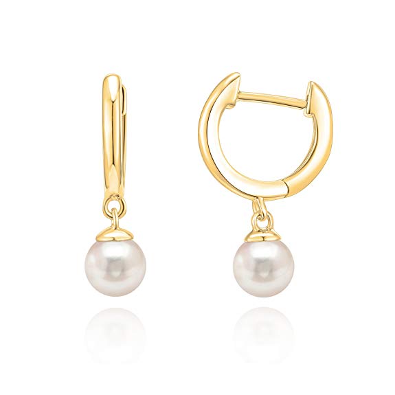 PAVOI 14K Gold Plated Sterling Silver Post Cubic Zirconia and Pearl Cuff Earrings Huggie Stud