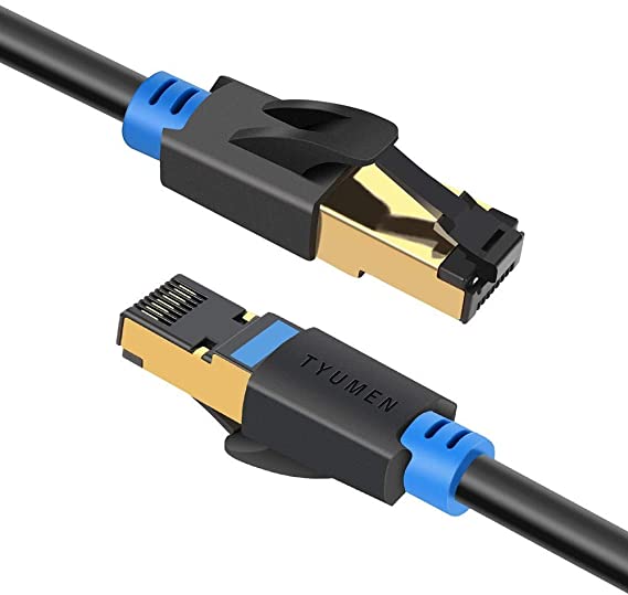 Tyumen 3.3FT/1M Cat 8 Ethernet Cable, Cat8 LAN Internet Network Cable 40Gbps 2000Mhz with Gold Plated RJ45 Plug, S/FTP Cat8 Patch Cord Dual Shielded for Fastest Internet Speed