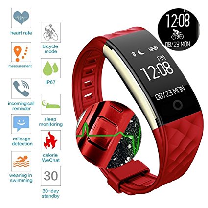 Bluetooth Smart Watch IP67 Waterproof Smart Bracelet Heart Rate Monitor Sports Wristband Fitness Tracker Multi-Sport Mode Health Monitor Pedometer Call Message Reminder for IOS Android Phone (Red)