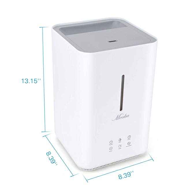 Mooka Top Fill Humidifiers, 2019 Upgraded Air Humidifier with Humidity Control & Display, 4L Open Tank, Anion Generator, Ultrasonic Cool Mist Humidifier for Bedroom, Baby, Nursery, Office