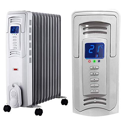 Futura Digital Oil Filled Radiator 2.5KW Timer & Thermostat, Portable Electric Heater, Adjustable Temperature Control, 3 Power Settings, Thermal Safety Cut-out Switch (Grey)