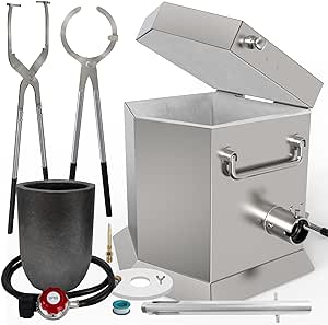 7KG/15lbs Propane Melting Furnace Kit with Two Tongs and Crucible, All New Kiln Metal Foundry Furnace Smelting Gold Silver Copper Aluminum, Metal Recycle Home Smelting Casting Tool