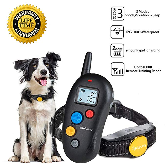 Felyong Dog Training Collar Shock Collar for Dogs with Rechargeable & 100% Waterproof, Beep Vibration Shock 3 Modes Harmless Safe Dog Shock Collar with 1000ft Remote for Small Medium Large Dogs
