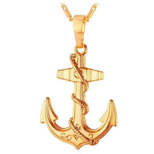 Pirate Style Platinum/18K Gold Plated Ship Anchor And Rope Necklace Pendant With 22 Inch Chain
