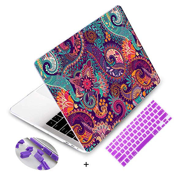 MacBook Retina 15 inch Case 2015,Mektron Soft-Touch Plastic Print Hard Case with Dust Plug & Silicone Keyboard Cover for Old MacBook Pro Retina 15-inch with Display Model A1398,Paisley