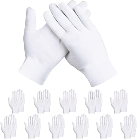 Rovtop Cotton Gloves, 12Pairs (24Pcs) White Cotton Gloves for Dry Hands and Eczeme Moisturizing Cloth Gloves, Coin Jewelry Silver Cotton Inspection Gloves, Daily Work and More