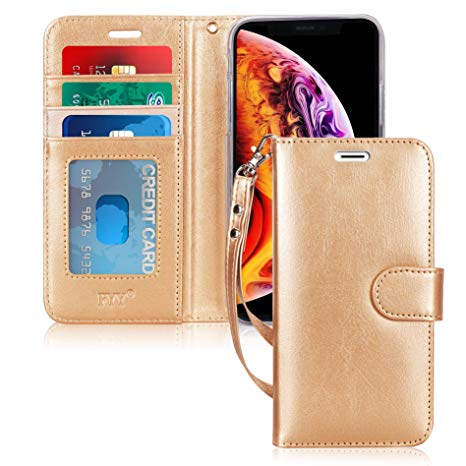 iPhone XR Case, fyy iPhone XR Wallet Case Premium Leather Protector Cover with [Card Slots] Kickstand Flip Case for Apple iPhone XR 6.1 Inch (2018) Gold