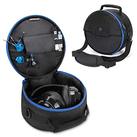 ENHANCE Gaming Headset Case for Wired & Bluetooth Wireless Headphones - Rigid & Padded Protection, Accessory Storage, Shoulder Strap & Rugged Carrying Handle - Travel Friendly Esports Design - Blue