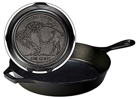 Lodge Seasoned Cast Iron Buffalo Nickel Skillet - 10.25 Inch Collectible Iconic Frying Pan