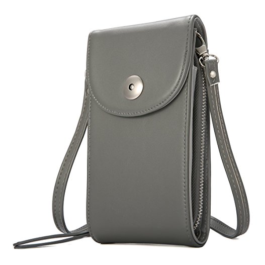Crossbody Cell Phone Bag, M.Way Cellphone Wallet Purse PU Leather 3 Layers Storage Phone Pouch Women Handbag with Shoulder Strap for iPhone 6,7 Samsung S7 S6 Smartphone under 5.5 Inch Grey