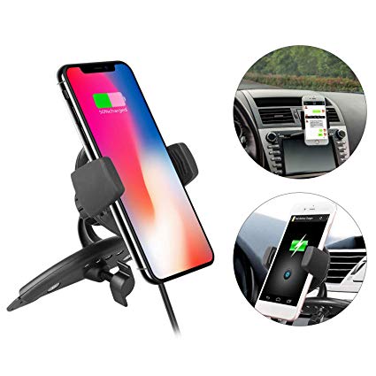 EEEKit Qi Wireless Charger Car CD Slot Mount Phone Holder for iPhone X/8/8 Plus, Samsung Galaxy Note 8/S8/S8 Plus/S7/S7 Edge/S6, LG G6 and Qi-Enabled Devices