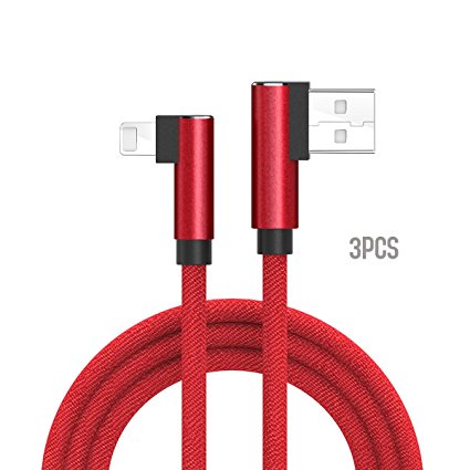Lightning Cable, Hovinso 90 Degree Right Angle Data Cable Nylon Braided 3.3 FT Fast Syncing Lightning to USB Cables For iPhone X / 8 / 7 / 7 Plus / 6 / 6S /6S Plus, 3 Pack