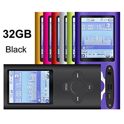 G.G.Martinsen Black 32GB Versatile MP3/MP4 Player with Photo Viewer, FM Radio and Voice Recorder, Mini Usb Port Slim 1.78 LCD, Digital MP3 Player, MP4 Player, Video Player, Music Player, Media Player.