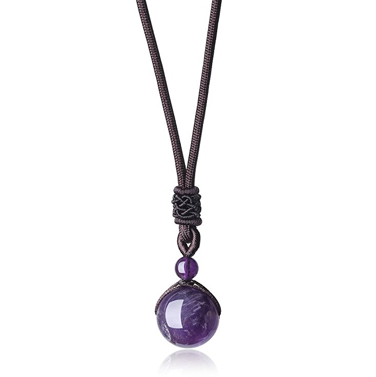 COAI® Unisex Adjustable Natural Round Natural Stone Bead Grounding Healing Pendant Necklace