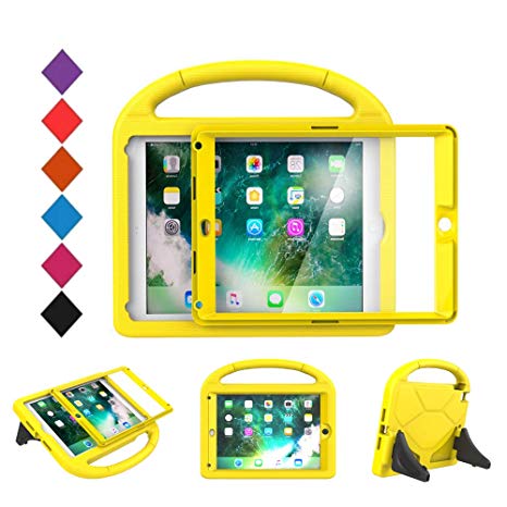 BMOUO Kids Case for New iPad 9.7 2018/2017 - Built-in Screen Protector Shockproof Light Weight Handle Convertible Stand Case for iPad 9.7 Inch 2018 (6th Generation) / 2017 (5th Gen) - Yellow
