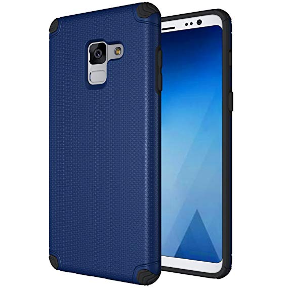 Samsung Galaxy A8 2018 Case, OEAGO Anti Skid Non-Slip Neo Hybrid Plastic Silicone Rubber Defend Rugged Case Cover for Samsung Galaxy A8 2018 - Blue