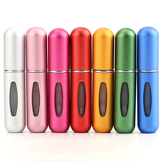 Foraineam 7 Pack 5ml Mini Refillable Perfume Atomizer Spray Bottle Easy to Fill Scent Pump Case for Travel Outgoing