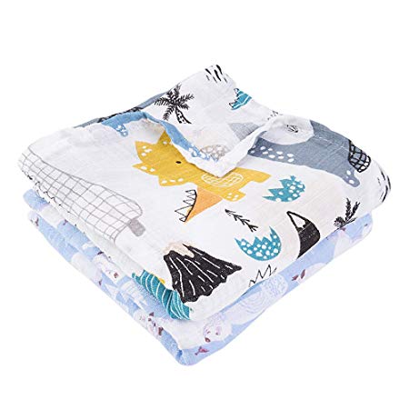 HAOK Muslin Swaddle Blankets 2 Pack - Large Unisex Silky Soft Bamboo Baby Receiving Blankets Swaddle Wrap for Boys and Girls (55"x42")