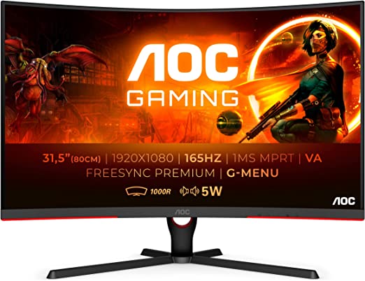 AOC Gaming C32G3AE - 32 Zoll FHD Curved Monitor, 165 Hz, 1 ms, FreeSync Premium (1920x1080, HDMI, DisplayPort) schwarz/rot