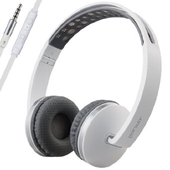 Gorsun Stereo Lightweight Foldable Headphones Adjustable Headband Headsets with Microphone and volume control 3.5mm for Cellphones Smartphones Iphone Laptop Computer Mp3/4 Earphones (white)