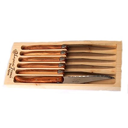 Neron Coutellerie 6 Piece Laguiole Plated Knife Steak Knife Set With Olive Wood Handle In Wooden Box, Silver