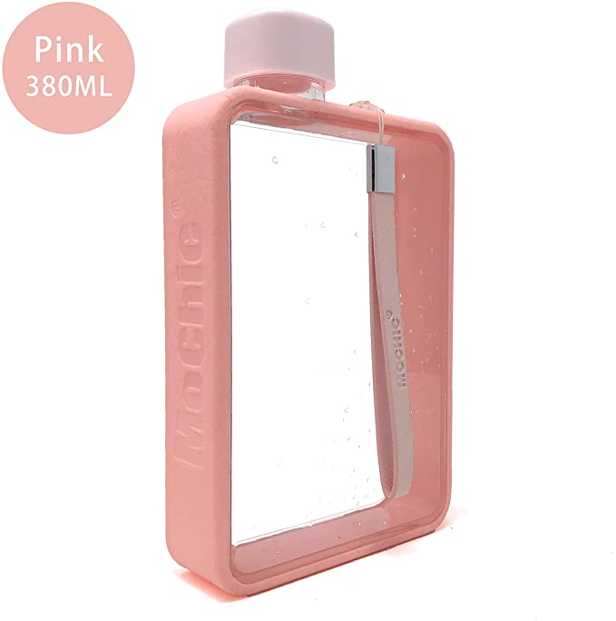 A5 Water Bottle Flat Portable Travel Mug Handbag Slim Cold 380ml (Pink)