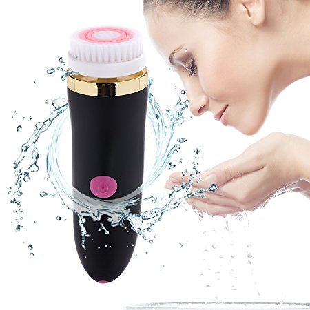 Electric Facial Brush, 3 in 1 Waterproof Skin Cleanser Face Scrubber Exfoliator , USB Rechargeable Facial Care Pore Cleaning Beauty Face Washing Massager with 3 Brush Heads Black