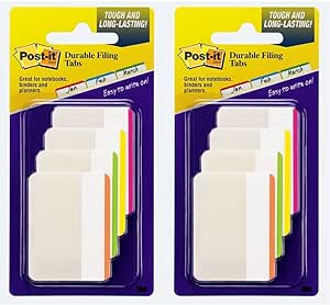 Post-it Tabs, 2 in, Assorted Bright Colors, 6 Tabs/Color, 4 Colors, 24 Tabs/Pack (686F-1BB) (Pack of 2)