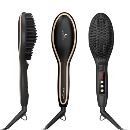 USpicy Hair Straightener Brush for Silky Frizz-free Hair 45084572308451 Adjustable Temperature Auto Lock 30-min Timer Anti-Scald - Matte Black