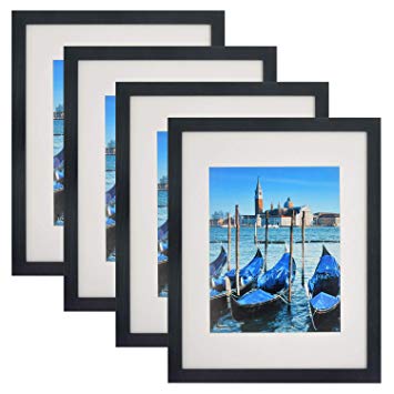 arteWOODS 11x14 Picture Frames 4 Pack Black Solid Wood Collage Photo Frames for Display Pictures 8 x 10 with Mat or 11 x 14 Without Mat, for Tabletop Display or Wall Decor