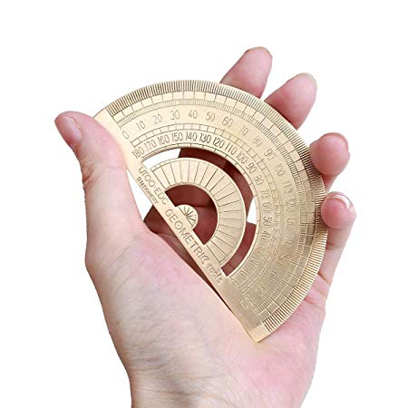 Durable Golden Retro Semicircle Protractor Drawing Copper Ruler Angle Measure Tool Stationery Math Geometry Best Gift For Students And Children