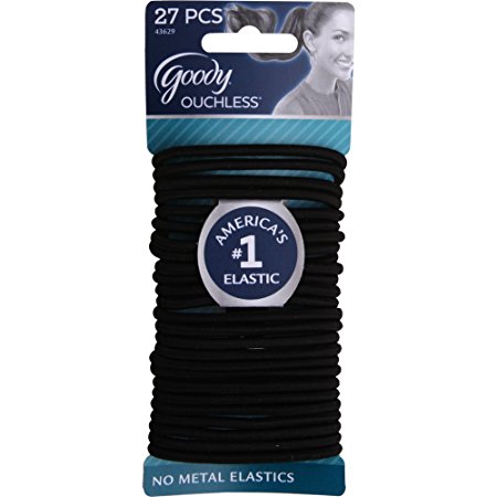Goody Ouchless Elastic Thick, Black, 27 Count