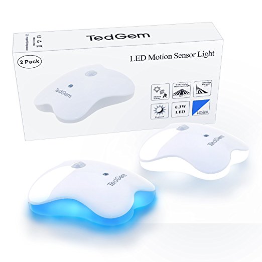 TedGem Motion-Activated LED Night Light, Wireless Battery-Powered LED Light，Auto On/Off Magnet Stick-Anywhere Night Light - 2 Pack