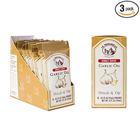 La Tourangelle Garlic Oil Pouches, 0.5 fl. oz., 3-Carton Pack (30 pouches), Convenient Single Serve, Travel Size Oil Packets for On-the-Go, 30 Count