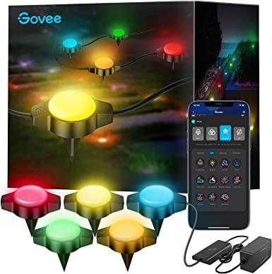 Govee Outdoor Ground Lights, 50ft Multicolor RGBIC Pathway Lights with Warm White, 24 Pack IP67 Waterproof Garden Lawn Lights, App Control Walkway Lights with 43 Scene Modes, 70lm per Patio Light