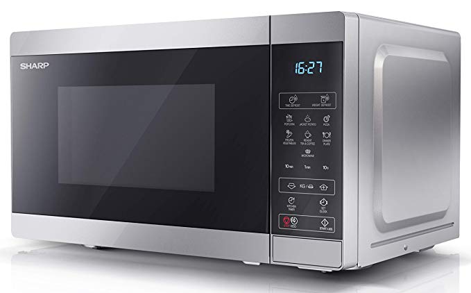 SHARP YC-MS02U-S 800W Solo Digital Microwave Oven with 20L Capacity, 11 Power Levels & 8 Cooking Programmes – Silver