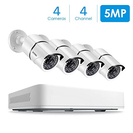 ZOSI 5MP Security Cameras System,4 Channel 5.0MP (2.5 X 1080P) Surveillance DVR With 1TB Hard Drive and (4) 5.0MP 1920p (2560TVL) Weatherproof Bullet CCTV Cameras 100ft Night vision