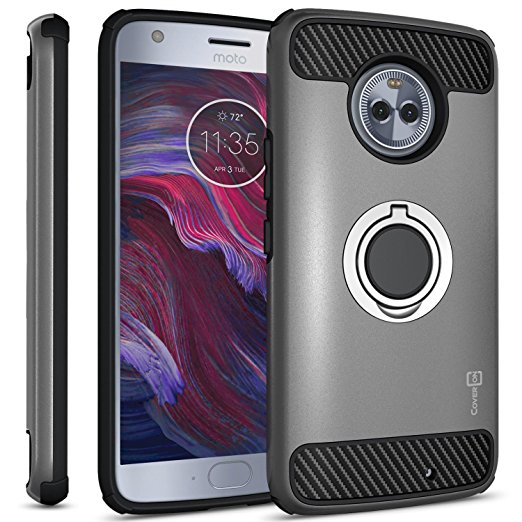 Moto X4 Case, CoverON Premium RingCase Phone Cover with Grip Ring and Carbon Fiber Design for Motorola Moto X4 2017 - Gunmetal Gray