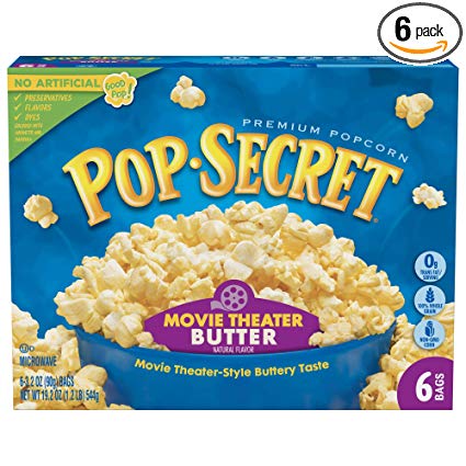 Pop Secret Popcorn, Movie Theater Butter, 3.2 Ounce Microwave Bags, 6 Count Box