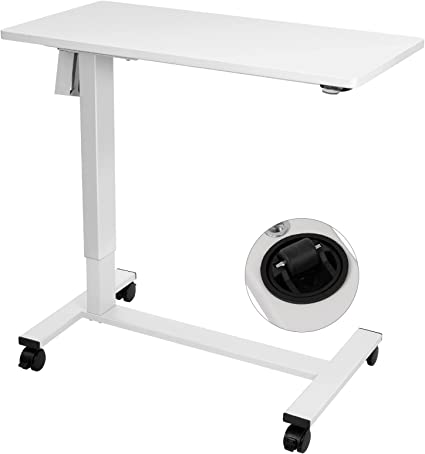 TOPSKY Electric Height Adjustable Overbed Bedside Table with Wheels for Home Office Use (White   White Frame)