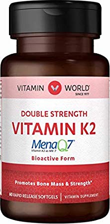 Vitamin World Vitamin K2 MK7 100 mcg 60 Softgels, Menaquinone, Promotes Bone and Mass Strength, Rapid-Release, Gluten Free